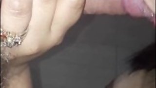 Sexy brunette with small lingerie makes a straw and perfect blowjob