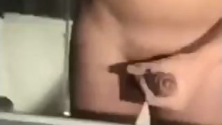 Hot teen wanking in the mirror and cumming on snapchay